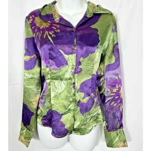 Women Silky Button Top Size 12P Y2K Fairy Whimsigoth Eclectic Unique Art to Wear